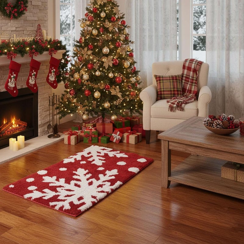 REFGY Christmas Bathroom Rug Set,Snowflake Bathroom Mat,Extra Soft Absorbent,Winter Themed Xmas Plush Bathroom Floor Rug for Holiday Décor - Image 1